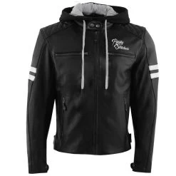 Rusty Stitches Super Jari Hooded V2 Lederjacke, Schwarz-weiß