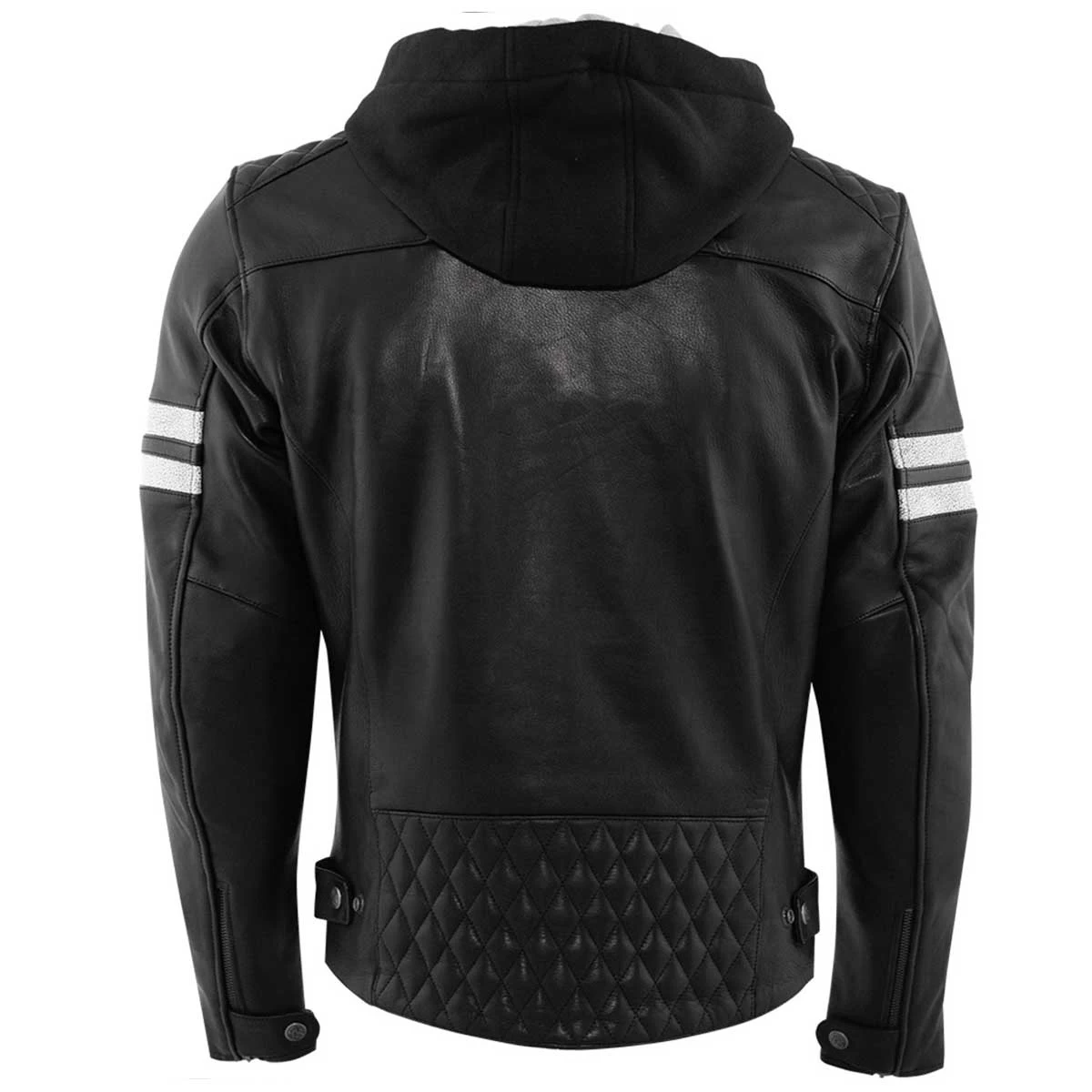 Rusty Stitches Super Jari Hooded V2 Lederjacke, Schwarz-weiß – Bild 2