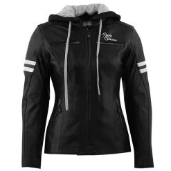 Rusty Stitches Super Joyce Hooded V2 Damen Lederjacke, Schwarz-weiß