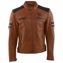 Rusty Stitches Jari V2 Lederjacke, Cognac-schwarz