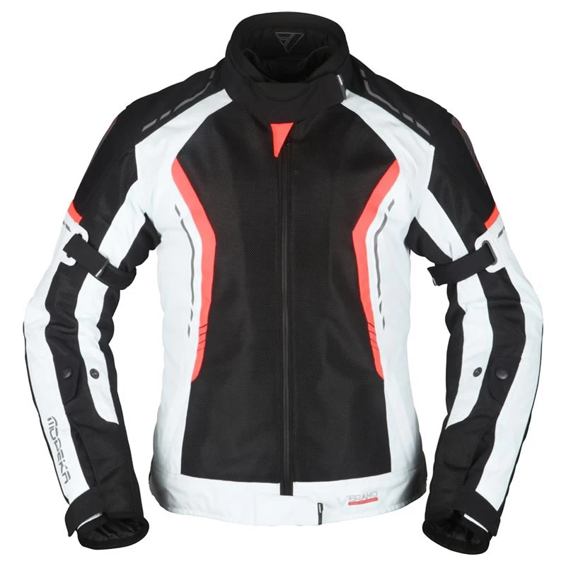 Modeka Khao Air Lady Jacke, Schwarz-hellgrau-rot