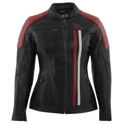 Rusty Stitches Damen Lederjacke Alice, Schwarz-weiß-rot