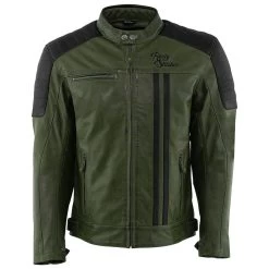 Rusty Stitches Cooper Lederjacke, Grün-schwarz