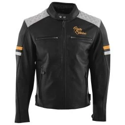 Rusty Stitches Jari V2 Lederjacke, Schwarz-grau-gold